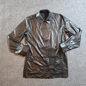 Theory Top Womens Size Medium Black Faux Leather Snap Button Belted Minimalist